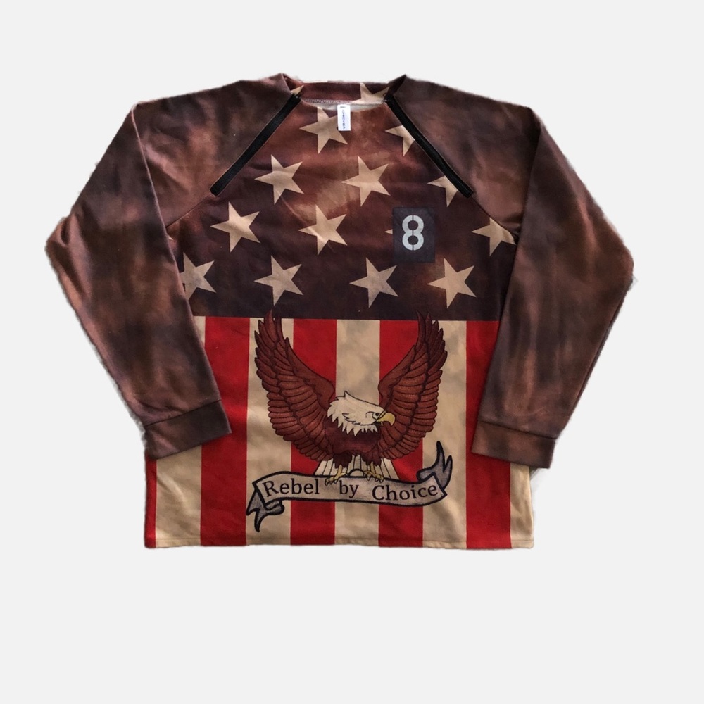 Chicyea Brown American Flag Long Raglan Sleeve Pullover Shirt Size 2XL